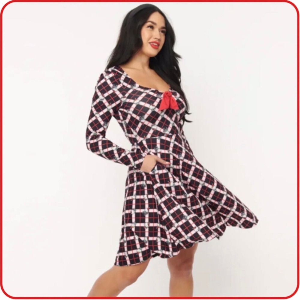 Hello Kitty x Unique Vintage Red Plaid Flare Skater Dress